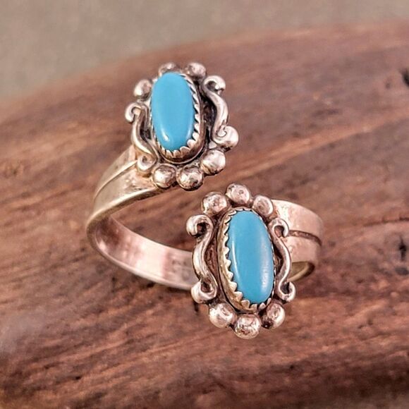 Vintage Bell Trading Blue Turquoise Sterling Bypass Southwestern Ring - Picture 2 of 6